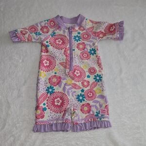 Rufflebutts Baby Girls Floral Sunsafe One Piece Rash Guard Size 3-6 Months